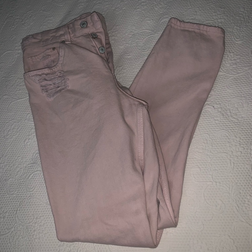 Baby pink denim jeans